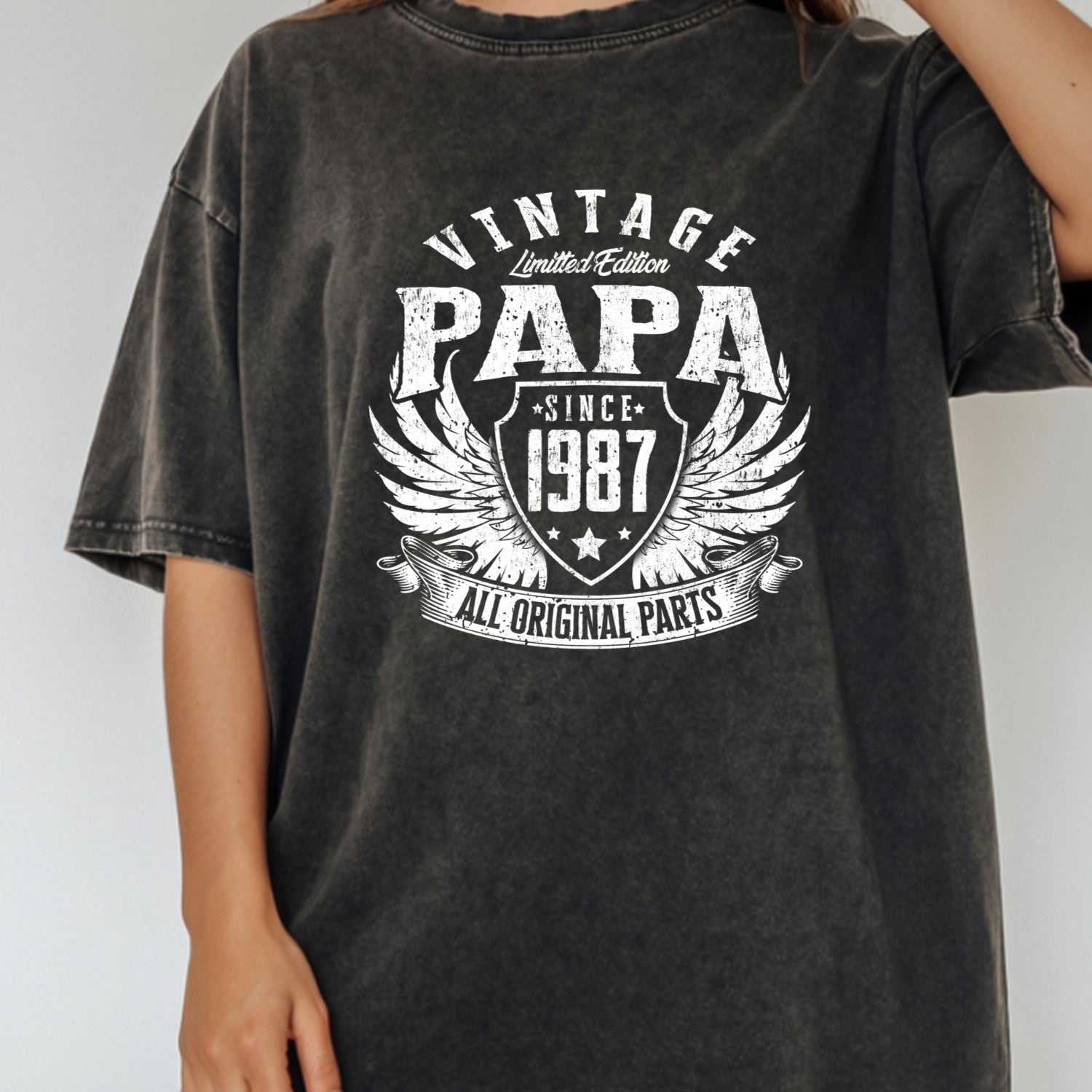 Vintage Papa 1987 T-Shirt - All Original Parts Retro Birthday Shirt for Dad Grandpa 