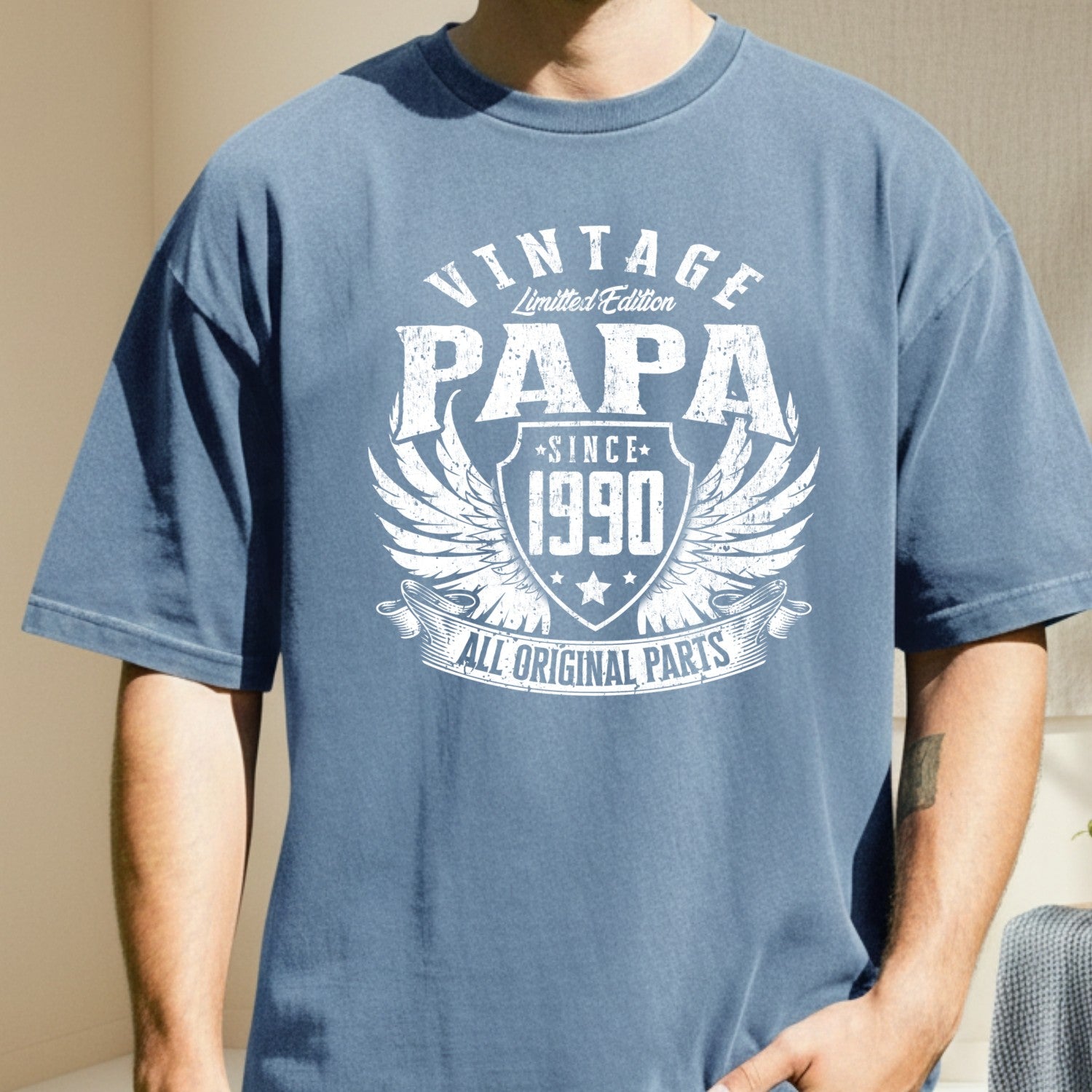 Vintage Papa 1990 T-Shirt - All Original Parts Retro Birthday Shirt for Dad Grandpa 