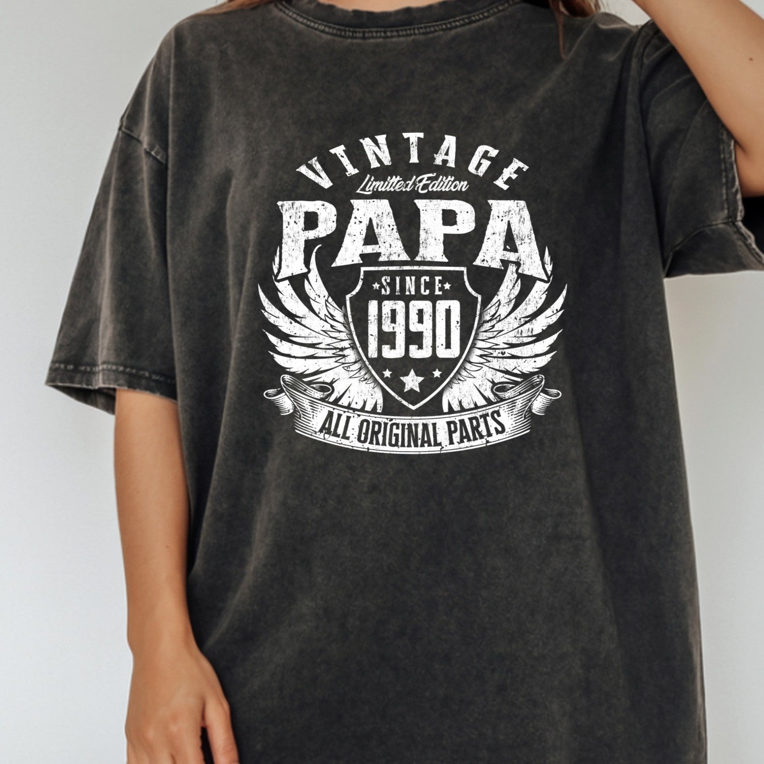 Vintage Papa 1990 T-Shirt - All Original Parts Retro Birthday Shirt for Dad Grandpa 