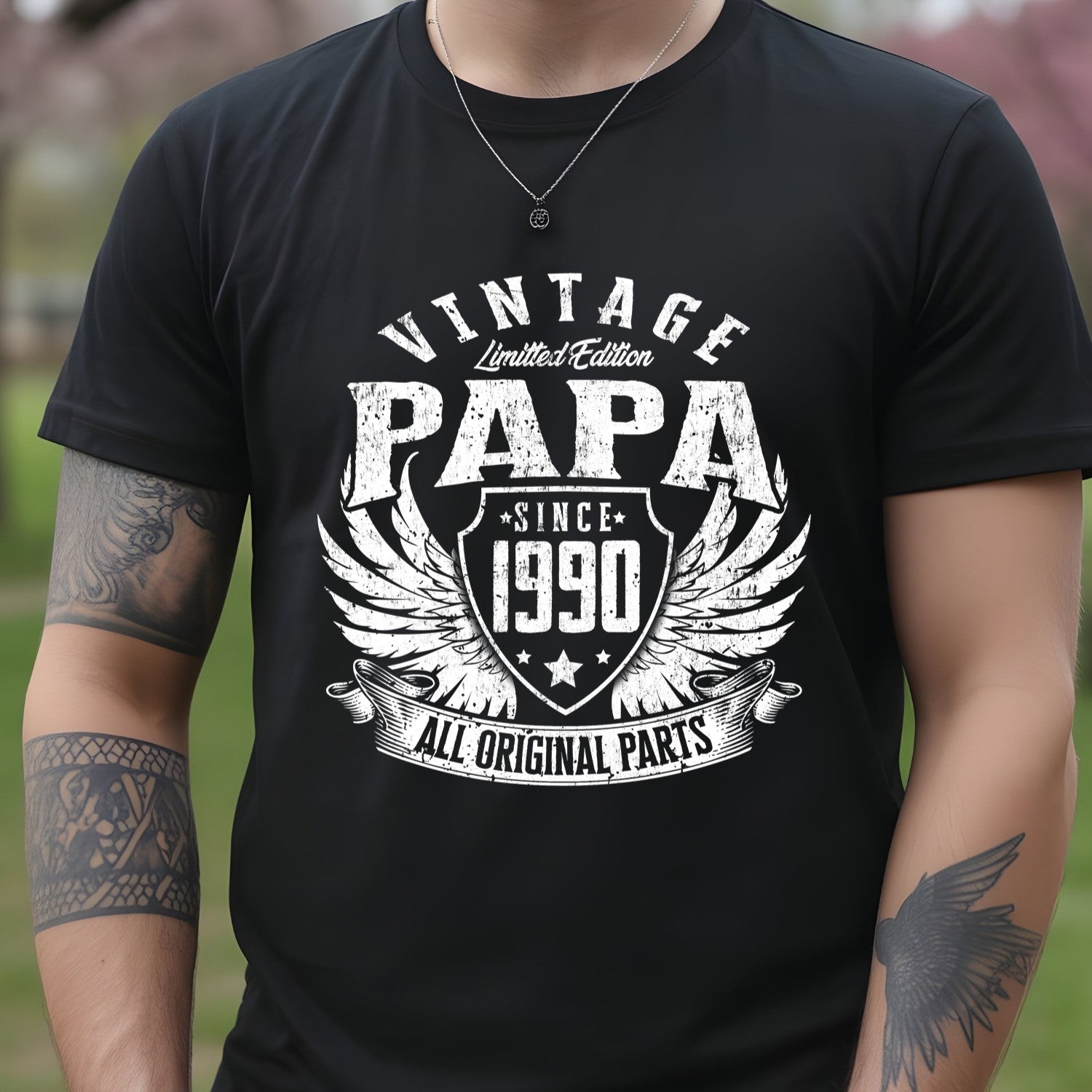 Vintage Papa 1990 T-Shirt - All Original Parts Retro Birthday Shirt for Dad Grandpa 