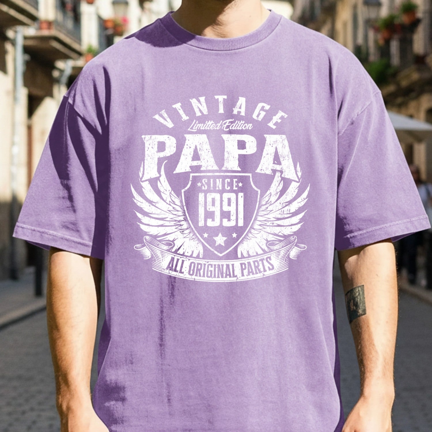 Vintage Papa 1991 T-Shirt - All Original Parts Retro Birthday Shirt for Dad Grandpa 